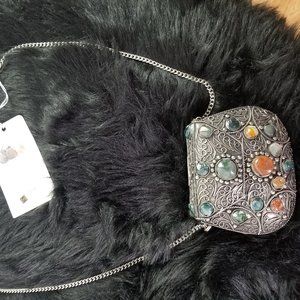 Sajai Vintage Metal Boho Stones Bag, Made in India